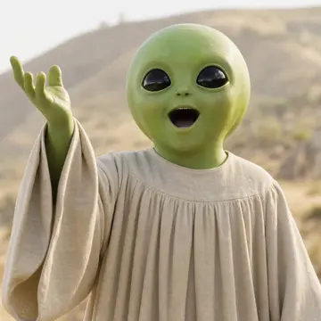 Closed on Sunday AI choir: Little green aliens, big-eyed green aliens in matching robes