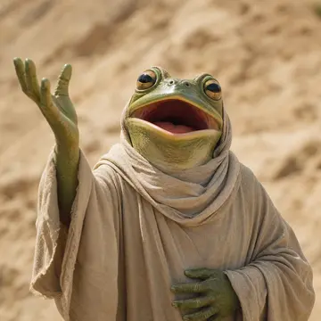 Closed on Sunday AI choir: Frogs, bright green frogs standing on their back legs in robes