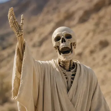 Halloween skeletons: Grinning skeletons in robes, singing in the desert sun