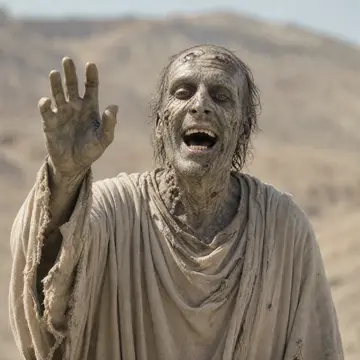 Zombie choir: Grey-skinned zombies swaying and singing in torn robes